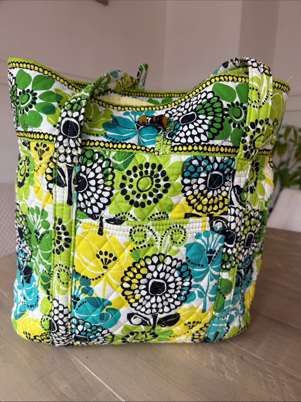 Vera Bradley Quilted Floral Tote Bag In Lime Green & Teal